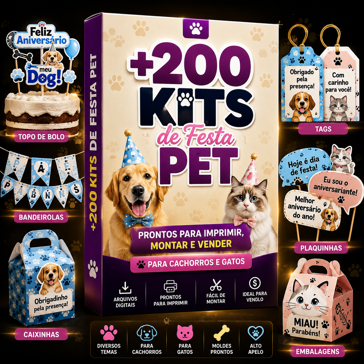 Tudo o que está incluso nos kits de festa pet